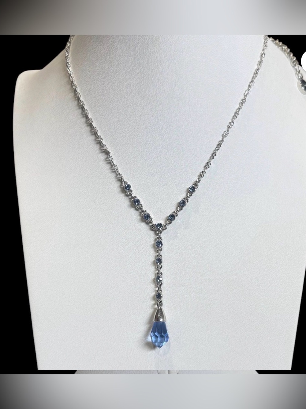 Givenchy Silver Necklace with Light Blue Teardrop Pendant